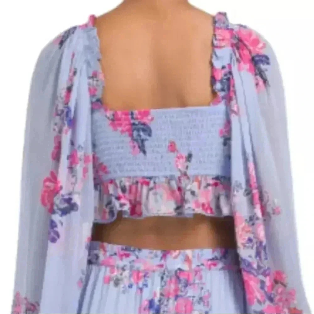 HOUSE OF HARLOW Smocked Ruched Polychiffon Crop Top size Medium - Picture 4 of 9